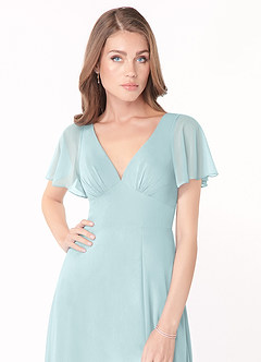 Azazie Kimber Brautjungfernkleider A-Linie Volantärmel Chiffon Kleid Nebel image5