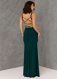 Azazie Nikki Bridesmaid Dresses Pine Sheath Corset Luxe Knit Dress image2