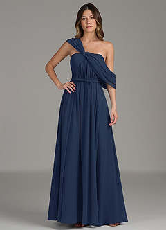 Azazie Nyah Abiti da Damigella Abito A-Line in Chiffon Spalle Scoperte Marino Scuro image4