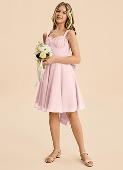 Azazie Arie Junior Blushing Pink A-Line Ruched Chiffon Dress image3