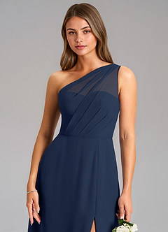 Azazie Phaedra Bridesmaid Dresses Dark Navy A-Line One Shoulder Chiffon Dress image8