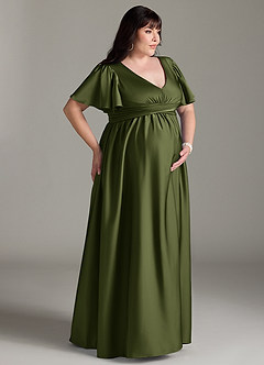Azazie Verna Maternity Bridesmaid Dresses A-Line Ruched Stretch Satin Floor-Length Dress image12