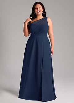 Azazie Phaedra Jurken voor bruidsmeisjes Jurk van Chiffon met A-Lijn One-Shoulder Donkere Marine image11