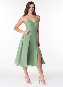 Azazie Clarissa Bridesmaid Dresses Matcha A-Line V-Neck Chiffon Dress image3
