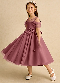 Azazie Juni Jurken voor bloemenmeisjes Baljurk Jurk van Tule Geplooid Amethist image3