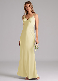 Azazie Suttona Brudtärnklänningar Klä av A-Linje i Stretch Satin Plisserad Citronsorbet image4