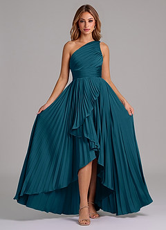 Azazie Lyrica Brudtärnklänningar Klänning av A-Linje i Stretch Satin En axel Bläckblå image6