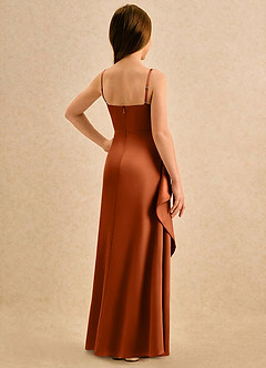 Azazie Cannoli Girls Formal Blumenmädchenkleider A-Linie Plissee Matte Satin Kleid Gebranntes Orange image2
