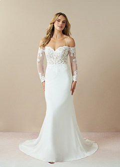Azazie Danea Wedding Dresses Diamond White Nude Mermaid Off the Shoulder Stretch Crepe Dress image3