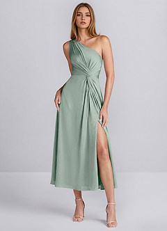 Brook Agave Green Ein-Schulter-Satin-Midikleid mit Schlitz image4