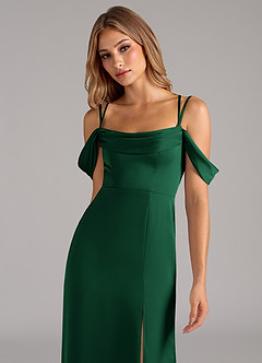 Azazie Callan Robes de demoiselle d'honneur Robe Trapèze Convertible en Satin extensible Plissée Vert Foncé image6