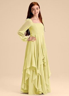 Azazie Clara Junior Lemon Sorbet A-Line Blouson Chiffon Dress image4