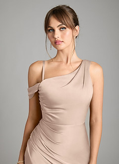 Azazie Madelyn Robes de demoiselle d'honneur Robe Sirène Convertible en Satin extensible Asymétrique Rose Anglais image3
