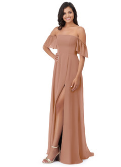 Azazie Sue Bridesmaid Dresses A-Line Off the Shoulder Chiffon Floor-Length Dress image3