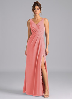 Azazie Bernice Bridesmaid Dresses Coral A-Line Pleated Chiffon Dress image4