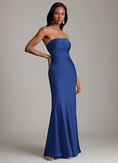 Azazie Saylor Vestidos de damas de honor Vestido de Azul Real de Satén Elástico de Corte Sirena con Sin tirantes image4