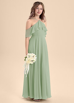 Azazie Tessabelle Junior Vestido de Salvia Polvorienta de Gasa de Corte En A con Vestidos sin tirantes image5