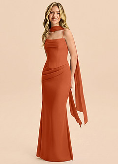 Azazie Sorrel Junior Meerjungfrau-Linie Plissee Chiffon Kleid Gebranntes Orange image3