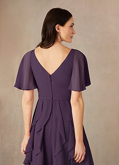 Azazie Watson Kleider für die Brautmutter A-Linie V-Hals Chiffon Kleid Pflaume image5