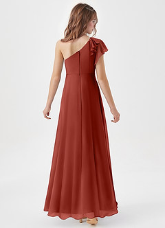 Azazie Arabella Junior Robe Trapèze en Mousseline de soie Rayé Terracotta image6