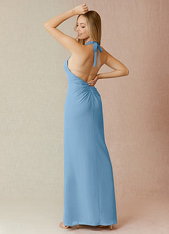 Azazie Yessi Bridesmaid Dresses Steel Blue Sheath Pleated Chiffon Dress image2