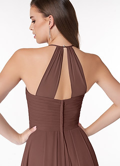 Azazie Ginger Vestidos de damas de honor Vestido Expresado de Gasa de Línea A con Halter Plisado image3