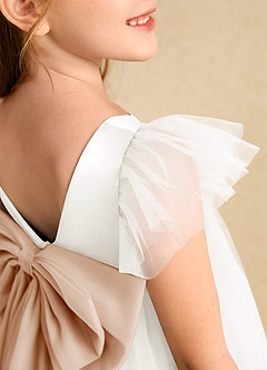 Azazie Munchkin Flower Girl Dresses Ivory English Rose A-Line Bow Tulle Dress image6