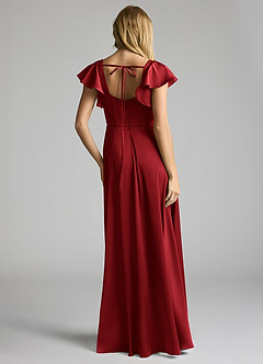 Azazie Bondi Bridesmaid Dresses Scarlet A-Line Bow Stretch Satin Dress image4