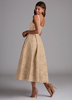 Azazie Amalie Bridesmaid Dresses Champagne A-Line Pleated Floral Burnout Dress image2