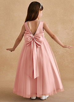 Azazie Cookie Blumenmädchenkleider A-Linie Schleifen Tüll Kleid Rosettenrosa image1