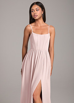 Azazie Kailee Bridesmaid Dresses Blushing Pink A-Line with Pockets Chiffon Dress image2