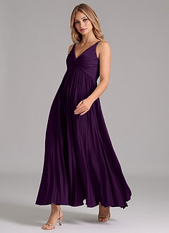 Azazie Raychelle Bridesmaid Dresses Grape A-Line Pleated Stretch Satin Dress image6