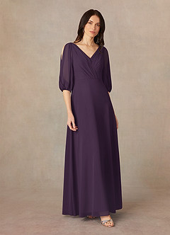 Azazie Bronwyn Mère de la mariée Robes Robe Trapèze en Mousseline de soie Col V froncé Prune image2