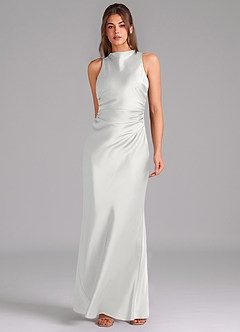 Azazie Evadne Bridesmaid Dresses White Sheath Pleated Stretch Satin Dress image3