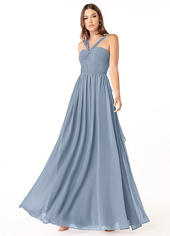 Azazie Dionne Bridesmaid Dresses Dusty Blue A-Line Corset Chiffon Dress image4