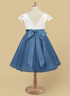 Azazie Vetty Flower Girl Dresses Ivory Steel Blue A-Line Lace Tulle Dress image10