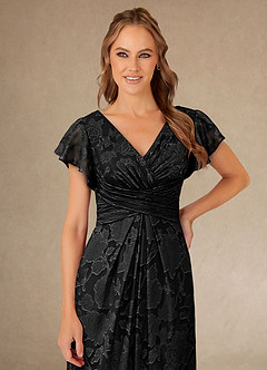 Azazie Vera vestidos de madre de la novia Vestido de Negro de Devorado Floral de Corte En A con Plisado image5