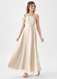 Azazie Arabella Junior Robe Trapèze en Mousseline de soie Drapé Albâtre Blanc image4
