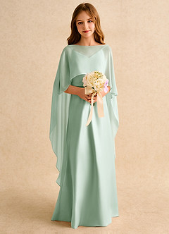 Azazie Fishie Girls Formal Abiti da Ragazza di Fiori Abito A-Line in Raso Opaco Agave image3