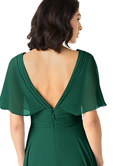 Azazie Pamela Bridesmaid Dresses Emerald A-Line V-Neck Pleated Chiffon Dress image5