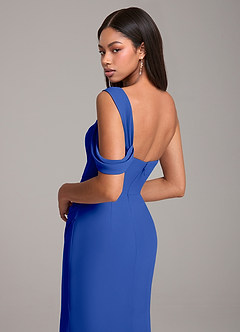 Azazie Wynter Bridesmaid Dresses Royal Blue Sheath Off the Shoulder Chiffon Dress image2