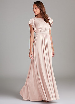 Azazie Daphne Modest Bridesmaid Dresses A-Line Ruched Mesh Floor-Length Dress image3