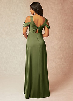 Azazie Rhea Robes de demoiselle d'honneur de maternité Robe Trapèze Épaule nue plissée Longueur ras du sol Satin extensible image8