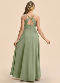 Azazie Gia Junior Pistachio A-Line Pleated Stretch Satin Dress image2