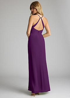 Azazie Becca Bridesmaid Dresses Grape Sheath V-Neck Chiffon Dress image6