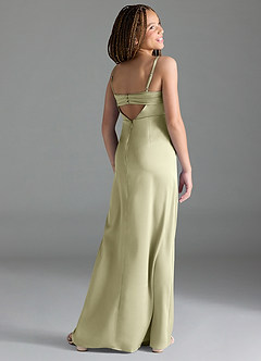 Azazie Leonis Junior Pistachio A-Line Pleated Stretch Satin Dress image5