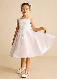 Azazie Kata Flower Girl Dresses Rose Petal A-Line Lace Matte Satin Dress image4