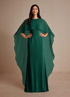 Azazie Milfred vestidos de madre de la novia Vestido de Esmeralda de Satén Elástico de Recto con Cuello de barco image2