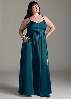 Azazie Alia Brautjungfernkleider A-Linie Plissee Stretch-Satin Kleid Tintenblau image11