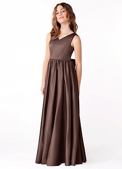 Azazie Hathaway Junior Ganache A-Line Bow Stretch Satin Dress image4